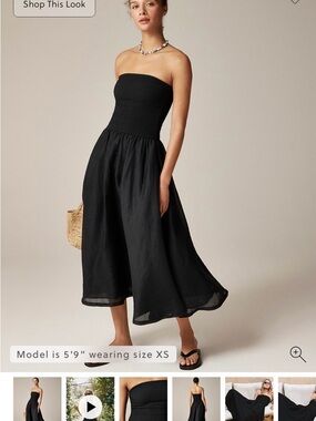 J. Crew Black Strapless Smocked Midi Dress